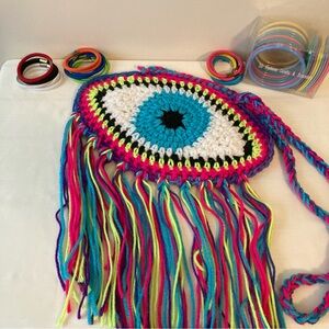 Girls Cute & Fun Bundle - Hand crocheted evil eye bag and accessories